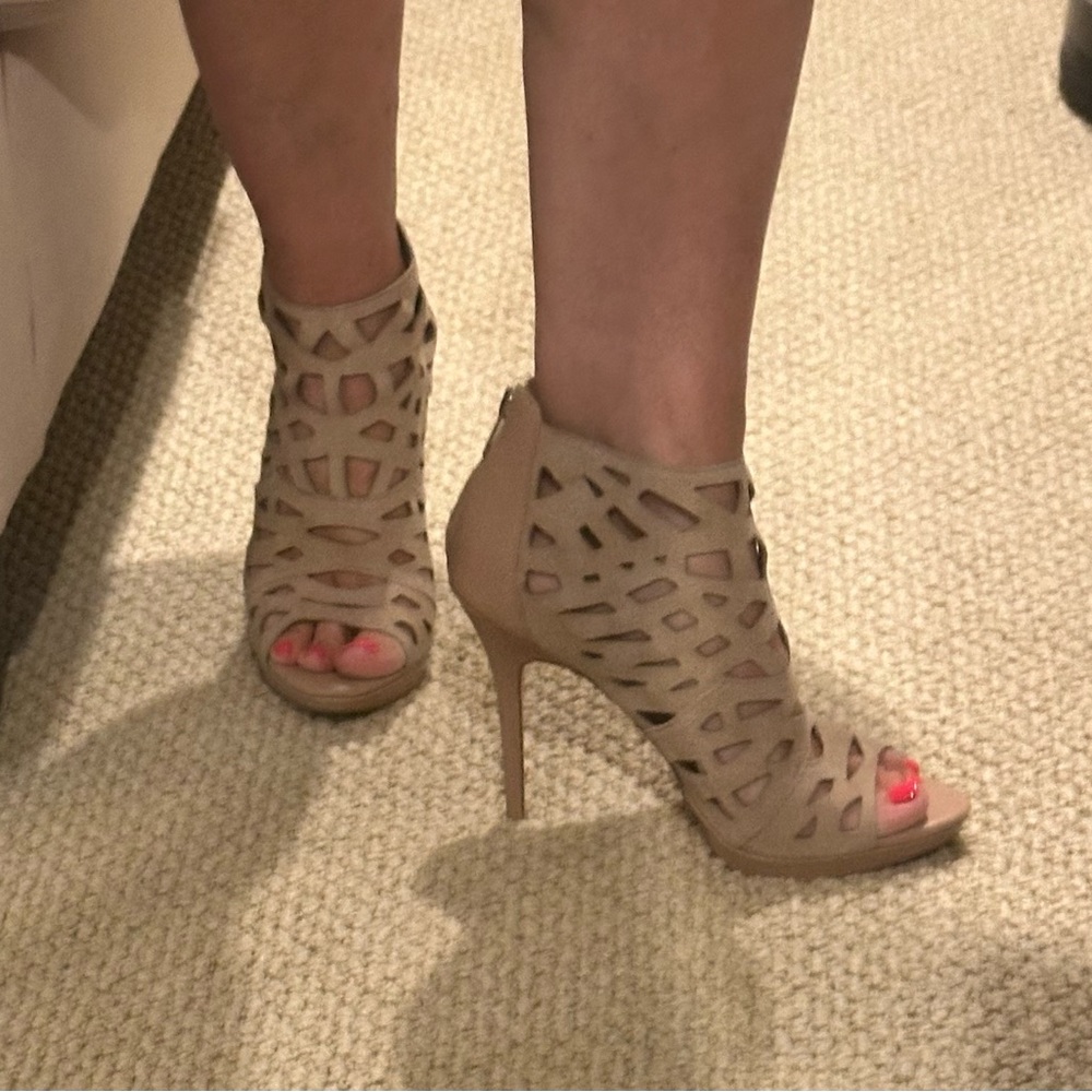 Sam Edelman Tan Suede Cutout Bootie Stilettos